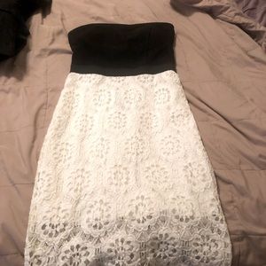 Black and white strapless dress